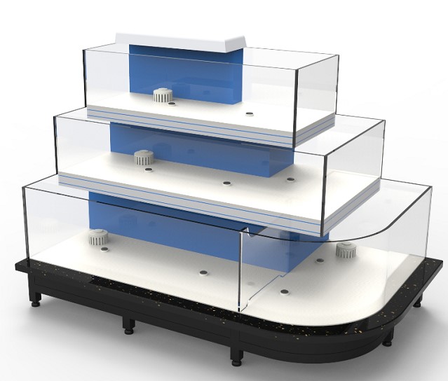 Three-story corner seafood pool